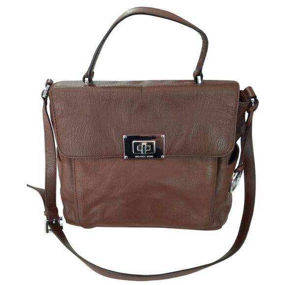 Michael Kors brown leather purse handle/strap TurnKey latch closure. Storage - Picture 2 of 13